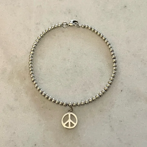 Tiffany Silver Mini Bead Peace Charm Bracelet - Picture 3 of 7
